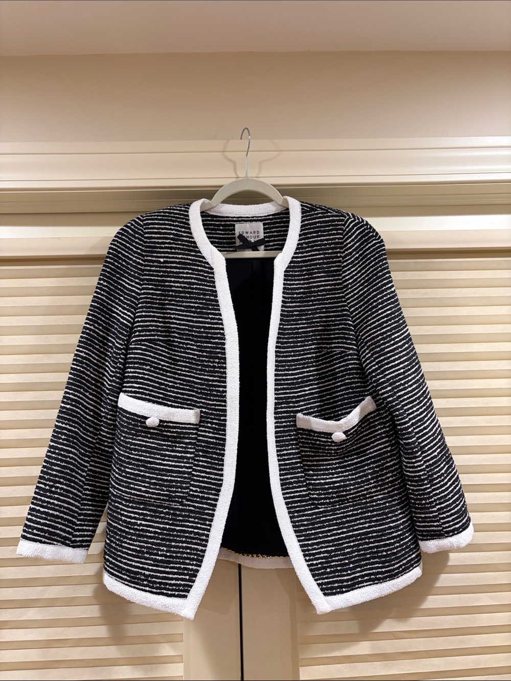 NWOT Edward Achour Black & White Bouclé Jacket, Size FR 38 = M
